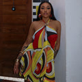 European and american style ins cross-border daily color matching women's halterneck loose backless a-line skirt sexy cool summer dress