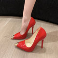 Plus size sexy color block european and american high heels 2026 summer new collection stiletto pointed toe patent leather cross-border professional women's pumps