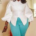 D3094  foreign trade plus size women's solid color lantern sleeve elegant commute v-neck top african european and american style blouse