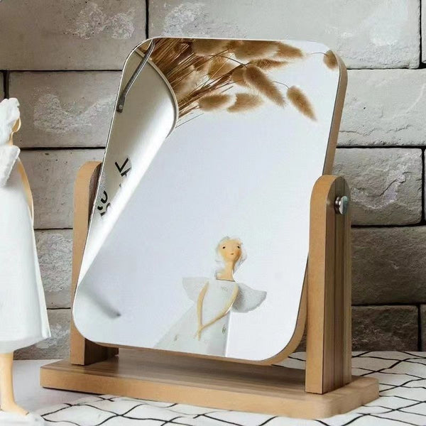 Internet celebrity high definition mirror dormitory with wooden makeup mirror rotatable desktop large student dressing 360 degrees