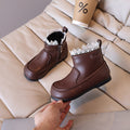 Vancahao girls' lace-trimmed princess leather boots for autumn and winter  - korean style black ankle boots for kids and toddlers