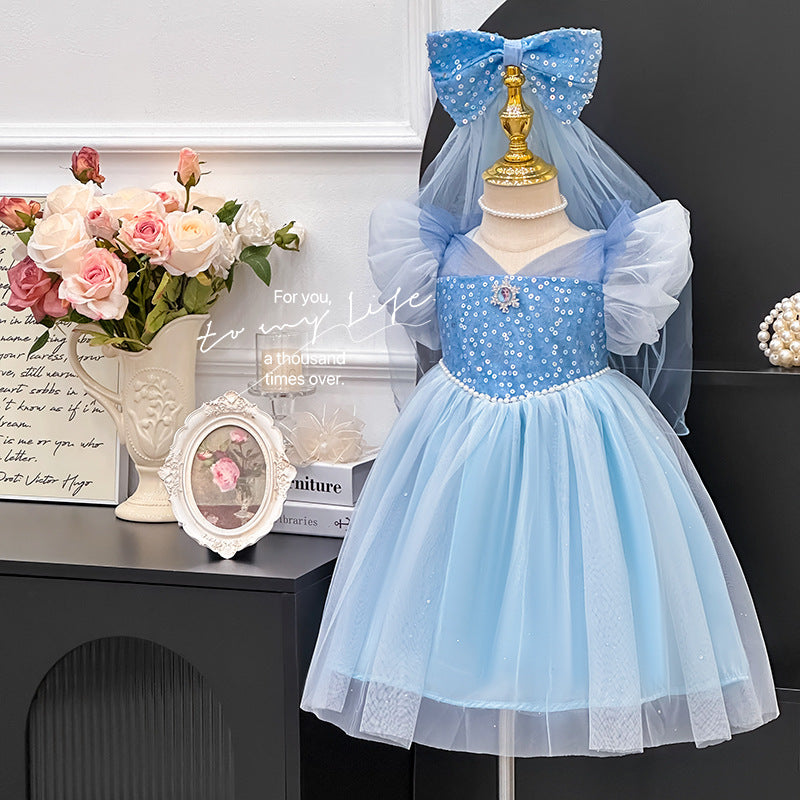 Girls' elsa princess dress -  summer new arrival - elsa gown with bow - frozen queen
