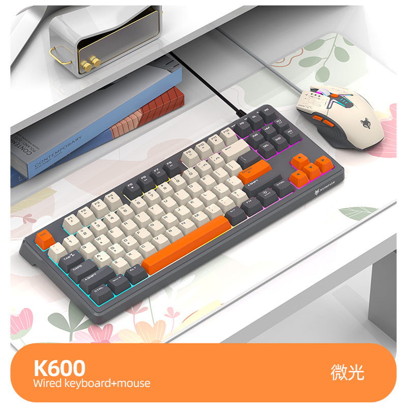 Dazzling silver fox k600 wired keyboard and mouse combo - 87-key rainbow backlit tri-color keycap office & business set