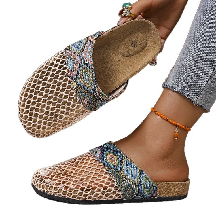 Exportplus sizemary jane mesh breathable toe mesh breathable flats fishnet shoes toe half drag cross-border wholesale