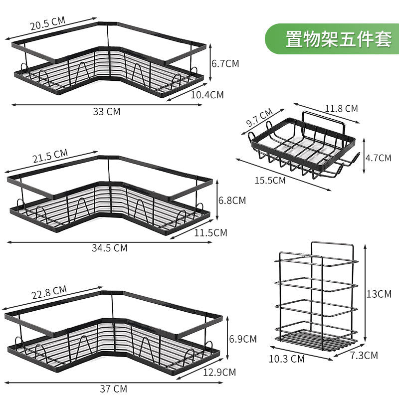 Wrought iron bathroom rack triangular non-punching storage rack toilet corner wall hanging toiletries finishing shelf