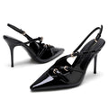 2026 summer european and american style patent leather stiletto peep-toe sandals women's single strap cat heel pointed toe back strap high heels