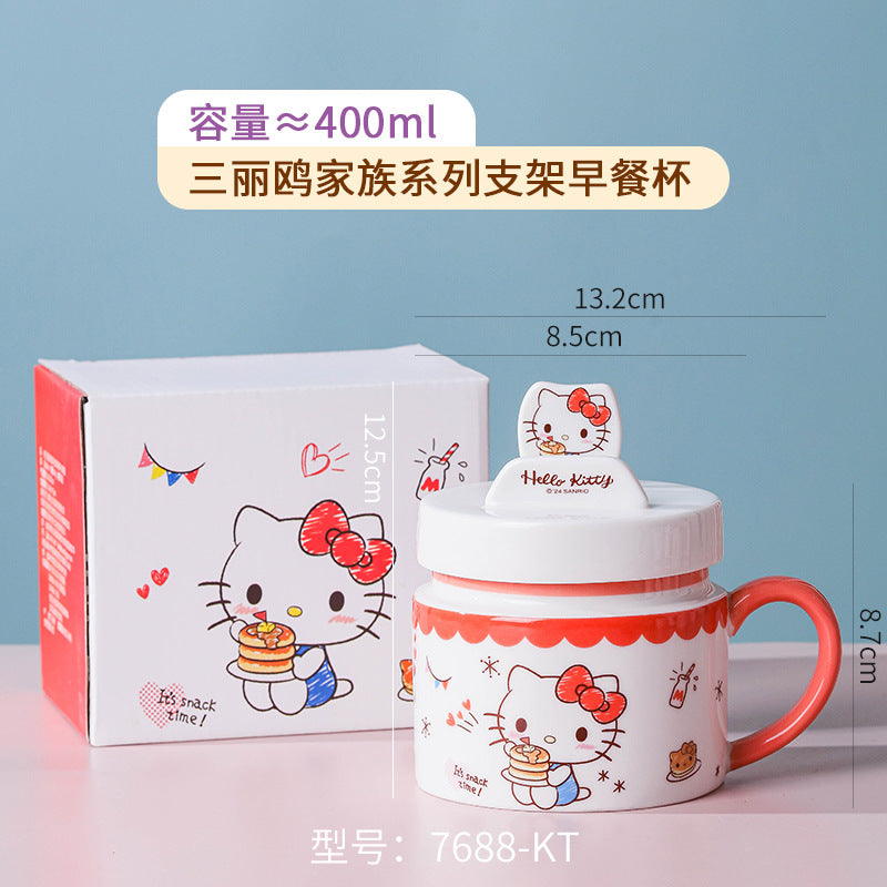 Sanrio ceramic mug Hello Kitty mobile phone holder cup lid high value coffee cup couple cute drinking cup