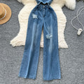 Hong kong style chicpopularnew arrivalsense of design heart cut out sleeveless high waistslimming look ripped casual denim jumpsuit
