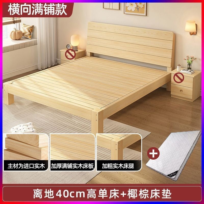 Solid wood bed modern casual 2m double 1.8m large bed single bed 1.5m for home wooden bed 1m bed 1.2m