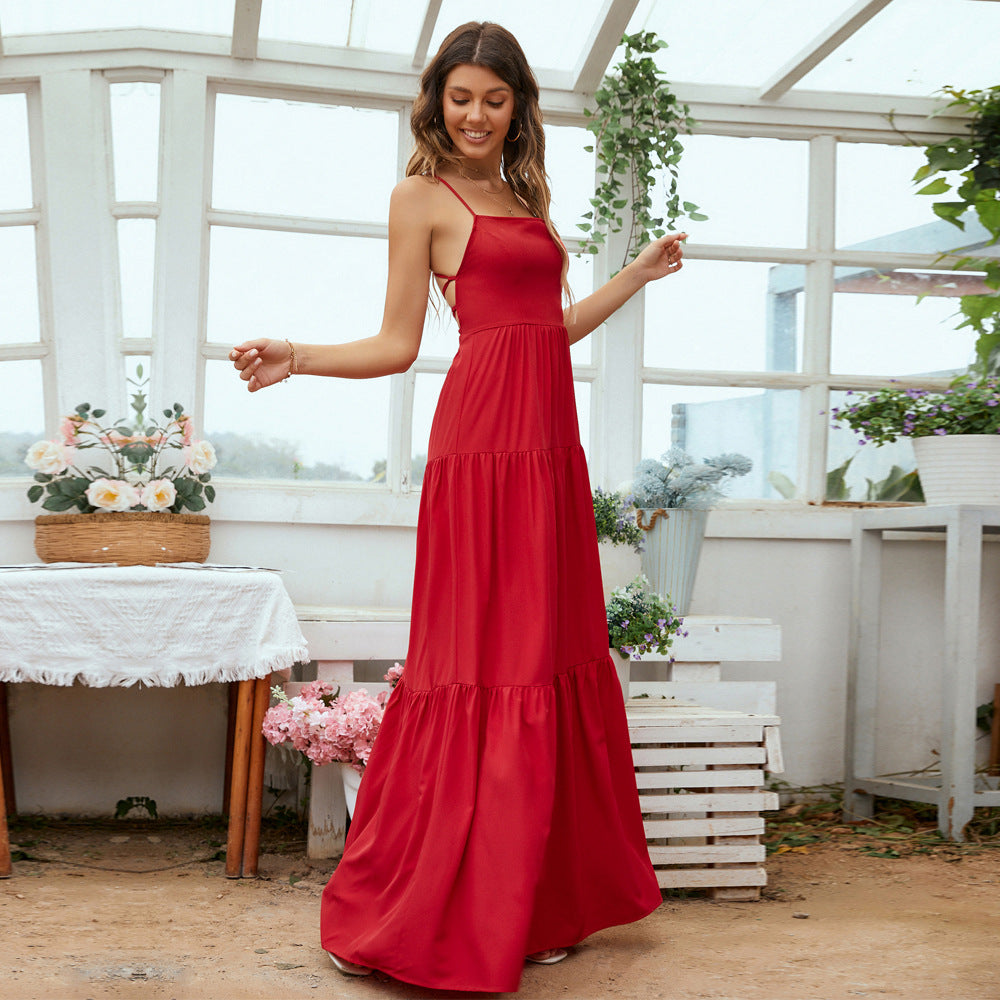 European and american women's clothing  new arrival: flowy, figure-hugging evening gown with open back and spaghetti straps - elegant plus size dress