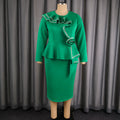 Autumlong sleevespatchworkpure color one-step skirt stereo flower rufflesilm hip-hugging work clothingdress dress