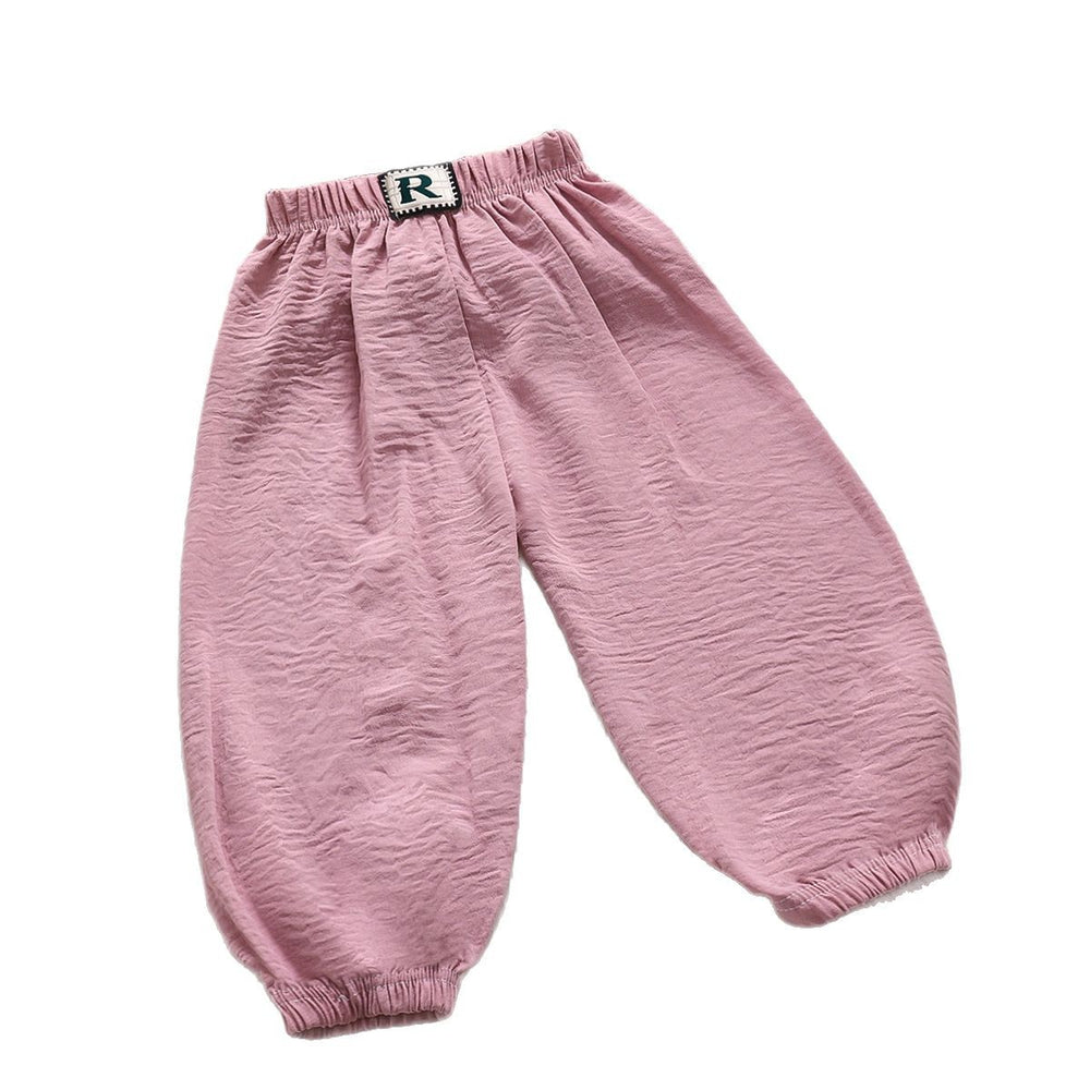 Kidssummer ice silk pleated bloomers thin baby anti-mosquito pants children's air conditioning pants casual nine-point pants