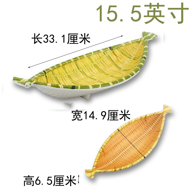 Bamboo woven disc plastic hot pot dish plate restaurant large plate barbecue plate farmhouse tableware green roast chicken plate banquet