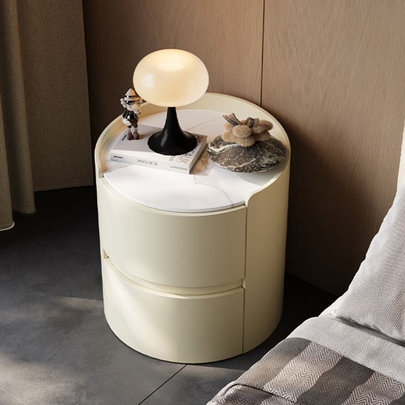 Italian round bedside table solid wood classy sense normcore bedroom slate bedside table casual modern accessible luxury storage cabinet