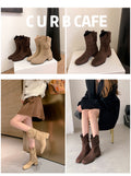 Sheepskin pleated pile thin short boots for women 2025new arrivalfall and winter maillard retro british boots