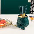 Simple fruit fork spoon ceramic storage jar stainless steel high-looking ceramic handle fruit fork household set wholesale