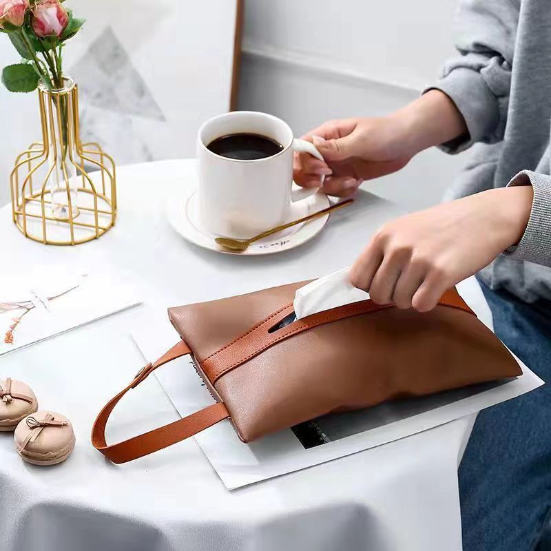 Premium high-value straps Car tissue box Home bathroom Restaurant leather pumping carton ins Universal bag