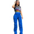 e-commerce source of goods fashionfashioncasual women's pure color multi-flap pocket pantsworkwearpants
