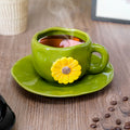 Hand-pinched embossed floral coffee cup and saucer set - home, niche, retro style ceramic milk cup, water cup, unique and high-value design