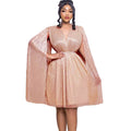 C8543 with belt   new v neck elegant long sleeves cloak waist dress foreign trade dress