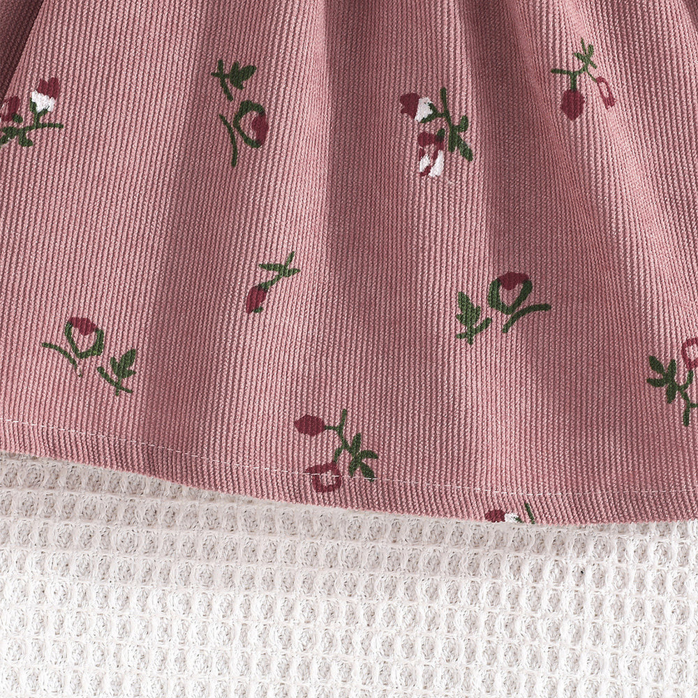 baby girl printed flutter sleeve ruffle trim bow 2-in-1 dress with headband - new autumn dress