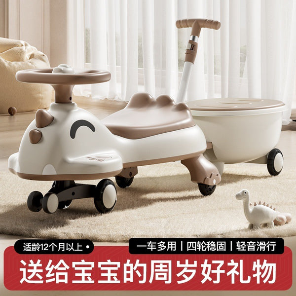 New black and white color cartoon dinosaur baby props twisting car baby birthday gift toy car can be pushed and slippery