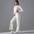 double-sided nylon pure colorlonglong sleeves yoga suit suithigh waist wide leg sports running fitness two-piece set