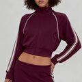 Fall and winternew arrivalmodal air layer sandwiched with white strips breathable stand collar zipper outwear short skirt casual sports suit for women