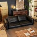 Minimalist mid-century modern genuine leather sofa for living room, small apartment, bauhaus retro style black hammer sofa, 2025 new arrival