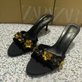 Za summer 2025 new one-strap floral high heel sandals, color block stiletto, everyday versatile sandals for women