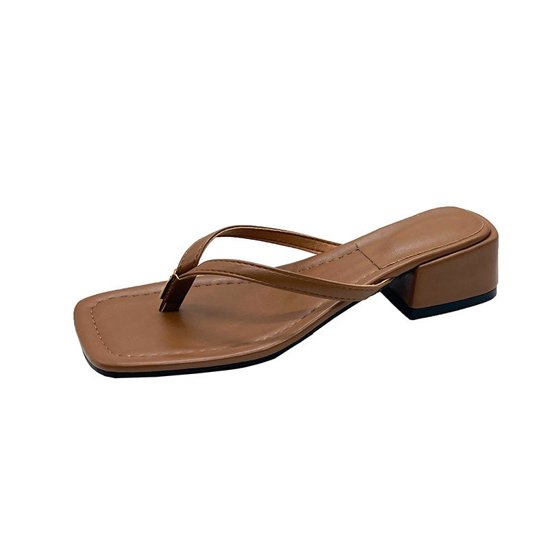 Women's flip-flops & thongs - 2023 summer new arrivals: fashionable square-toe, chunky heel, non-slip beach sandals for women - trendy style