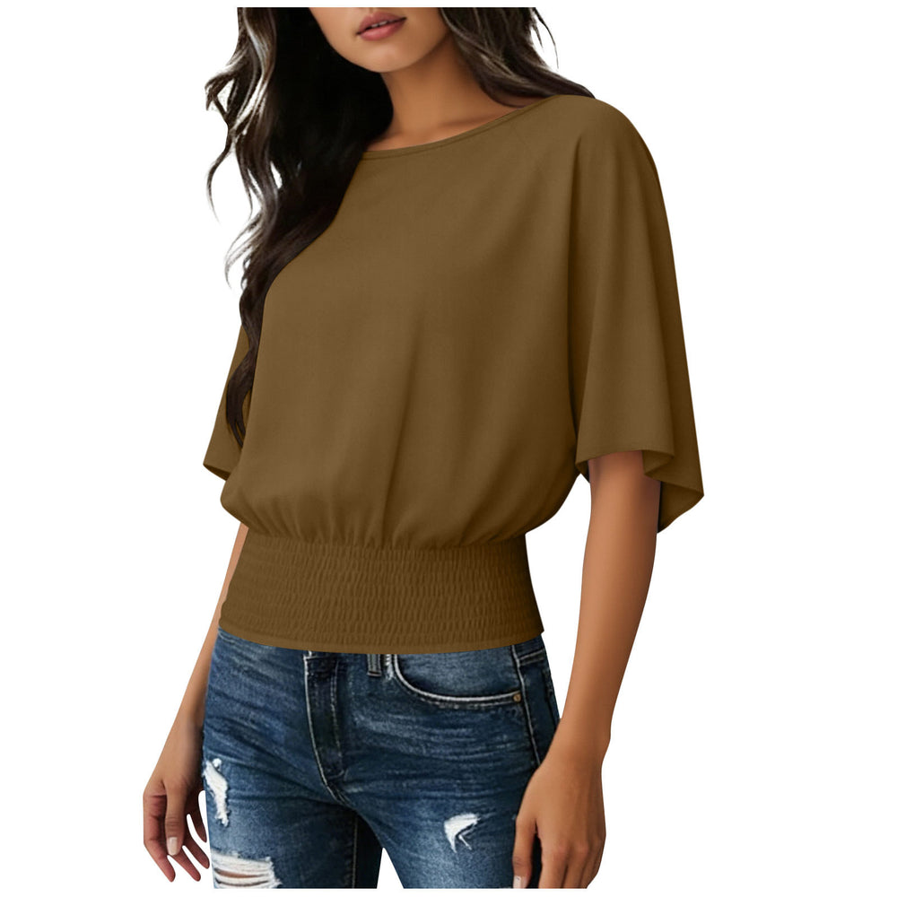 fashionpure colorfashionloosecasual short-sleeved round neck t-shirttops for women