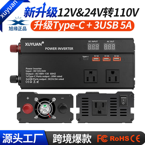 Xuyuan Xuyuan American Standard Car Inverter 12v24v to 110v Transformer LED Screen Display 3usb Converter