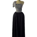 European and american cross-border women's fashion:  autumn new collection - solid color short sleeve bandeau top with asymmetrical neckline, cinched waist, and pleated detailing - elegant two-piece set