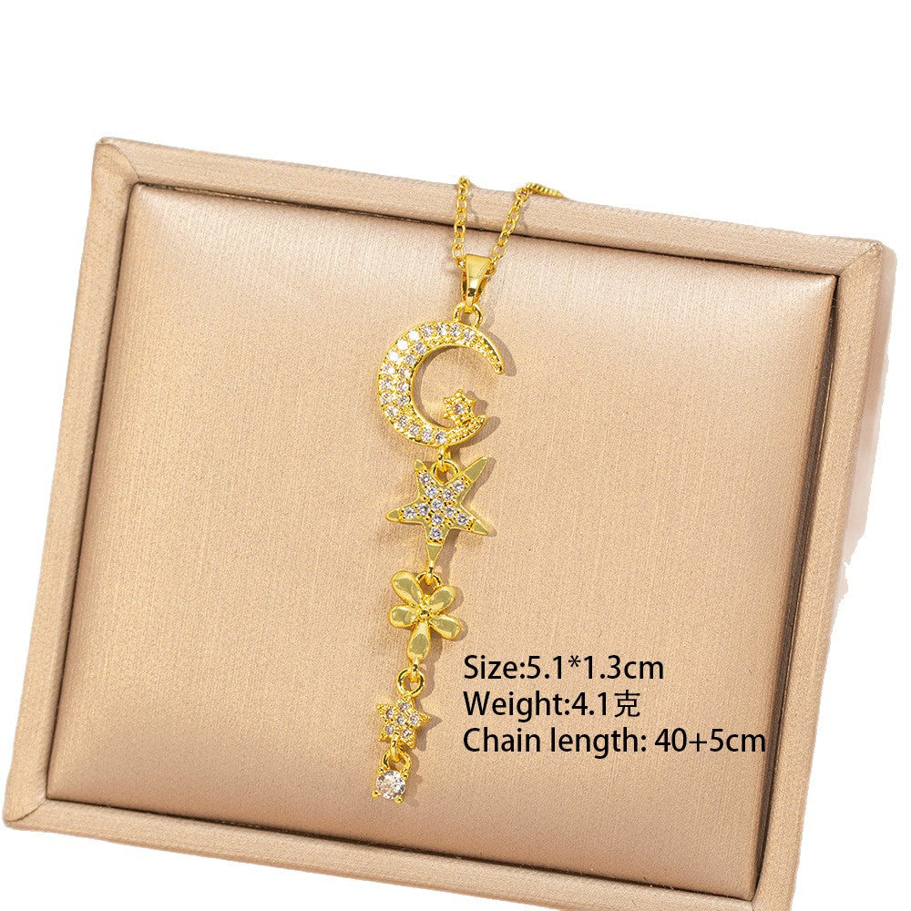 [titanium steel] fashion popular copper micro-embedded long moon necklace for women stylishfashion high-end clavicle chain accessories