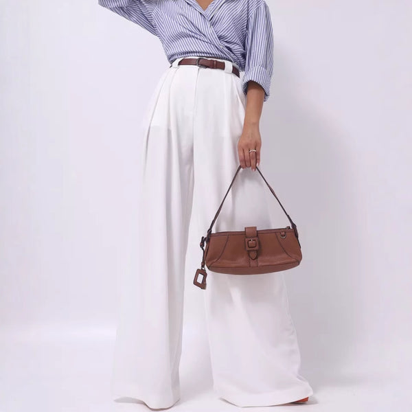 2025 new simple design commuter wide-leg pants  European and American solid color fashion loose casual trousers women's clothing
