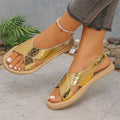 foreign trade summer new large size anti-woven bottom metal buckle crocodile pattern cross-border comfortable lightweight sandals for women