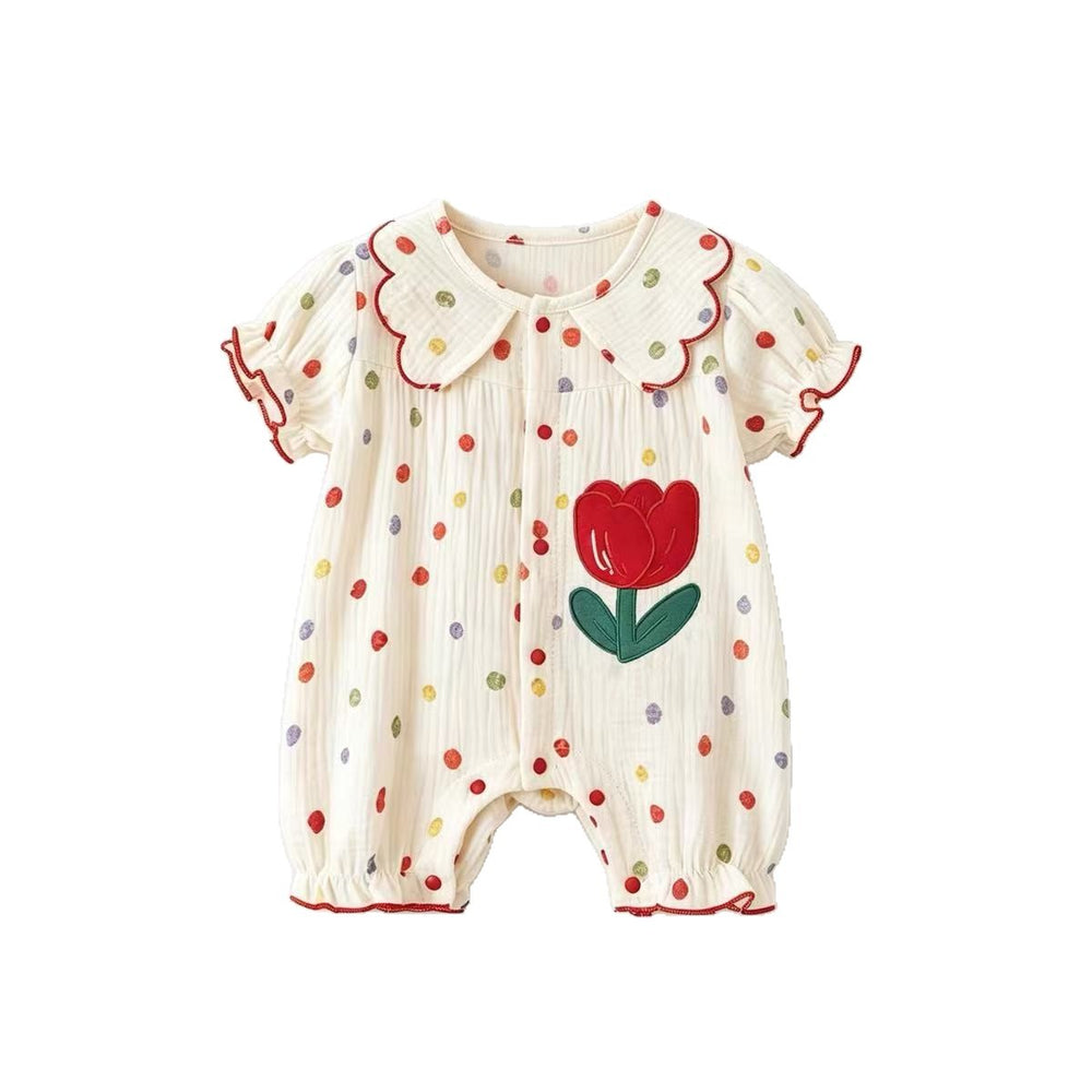 Summer newborn baby romper - floral print short-sleeve bodysuit dress for girls - perfect for outdoor crawling and playtime