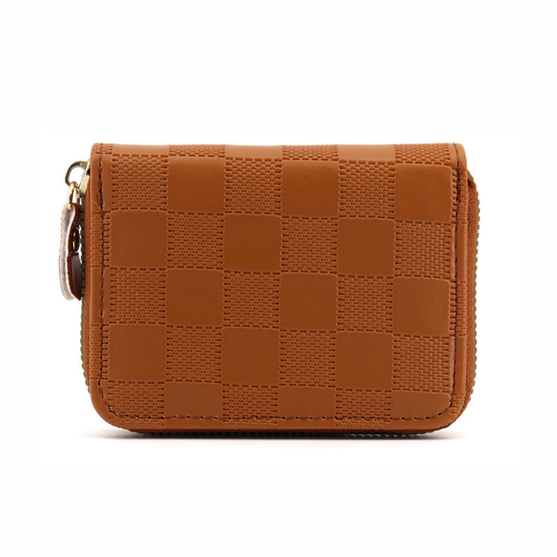 Plaid card bag, new  men and women's high-end sense, large-capacity document storage, casual card holder, zipper, change bag.
