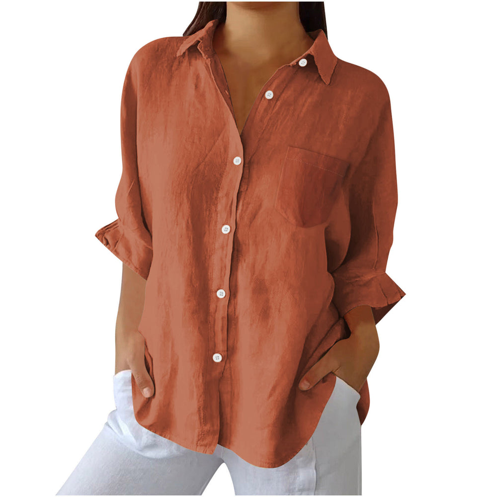 european and american  spring new arrival cotton linen button pocket shirt jacket loungewear casual women's top