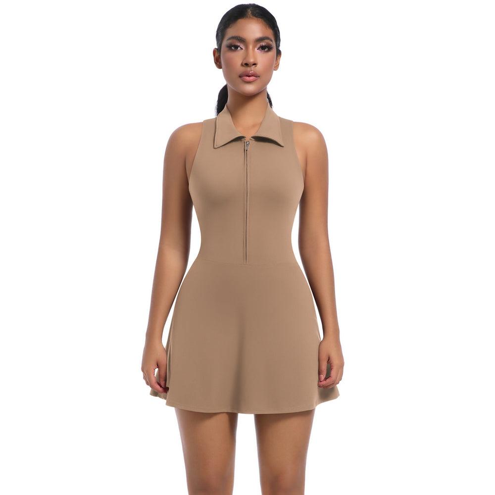 Naked new arrival tight slimming look yoga sports jumpsuit tennis skirt women's outdoor running fitness wear lapel suit
