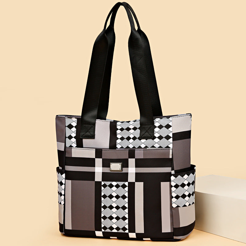 2024 new large capacity shoulder bag fashion korean style handbag color block plaid tote bag women's bag mom bag