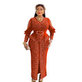 supply hot diamond beading off-shoulder long sleeves waist slit long skirt v neck african long skirt dress
