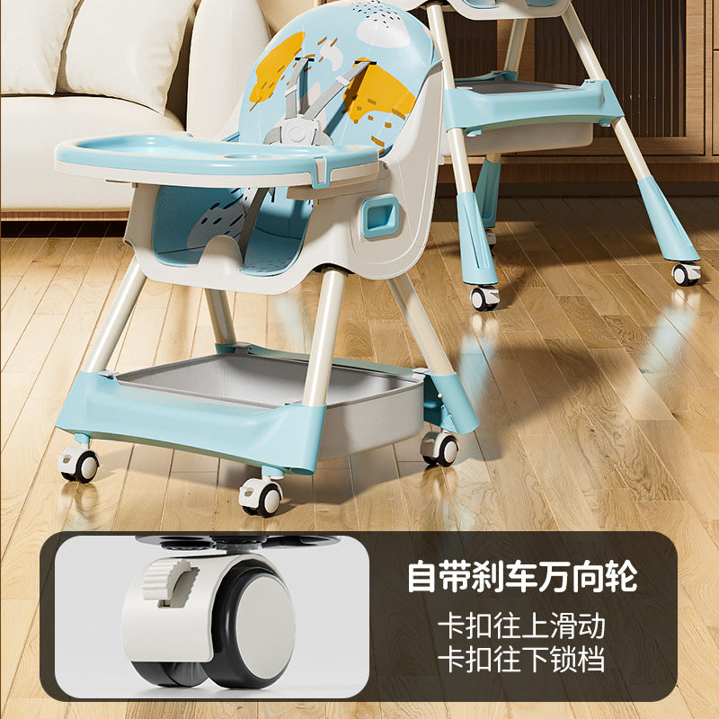 Baby high chair - foldable, portable, home use - infant learning seat for feeding - multifunctional dining chair for kids