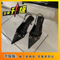 Xiaoxiangfeng black patent leather pointed toe special-shaped heel high-heeled shoes 2024springnew arrival supermodel same style fashion sandals