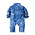 Spring cross-border new arrivalfashion style baby printing khaki romper infant one-piece bow tie one-year-old clothing