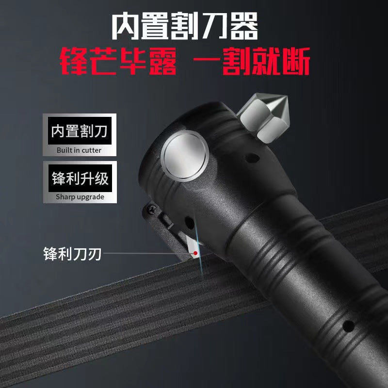 Emergency escape multi-function car flashlight LED solar outdoor emergency light COB strong light broken window safety hammer