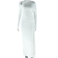 European and american style ins foreign trade women's fashion solid color dress - asymmetrical off-the-shoulder long sleeve dress