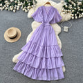 Frenchv neck red polka dot elegantdress women's summer waist slimming look a-line cake skirt dopamine style