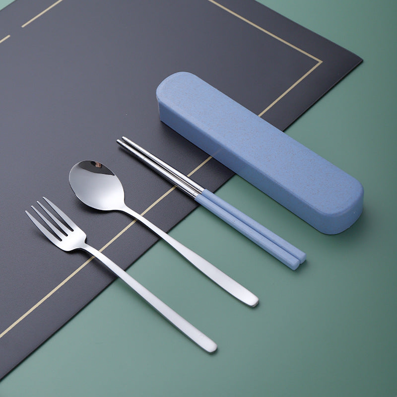Daoqi Stainless Steel Portable Tableware Set Outdoor Travel Tableware Three-piece Set Storage Pull Box Spoon Fork Chopsticks Wholesale